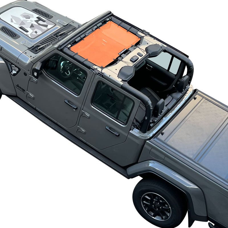 Shadeidea JT Sun Shade Top Sunshade Compatible with Jeep Gladiator Top Shade Mesh Screen Roof Cover (2018-2023)- Wind Noise UV Blocker with GrabBag Pouch -10 Year Warranty- Orange -Front - Image 1